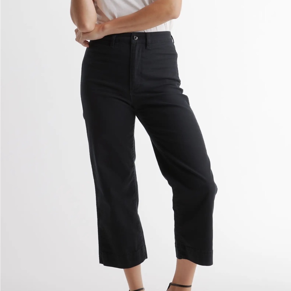 Quince Women's Black Stretch Cotton Twill Wide-Leg Crop Pants sz 29 NWT